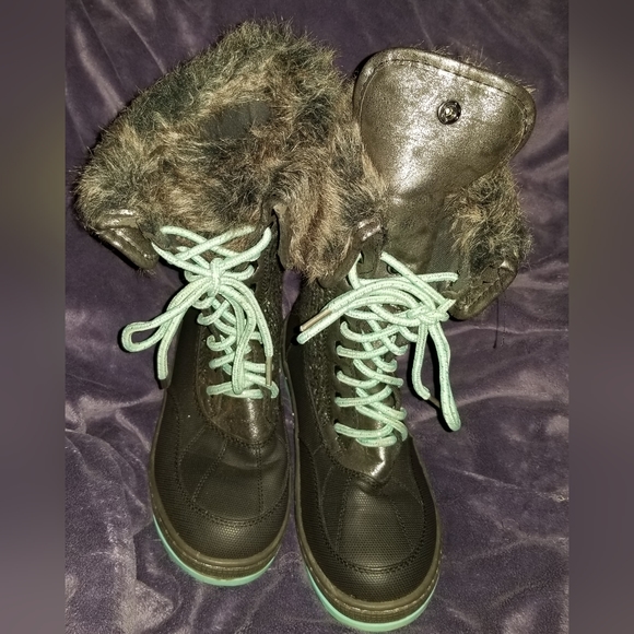 Women's Justice Winter Snow Boots 5M Faux Furr Cuffed & Lace Up - Picture 7 of 9